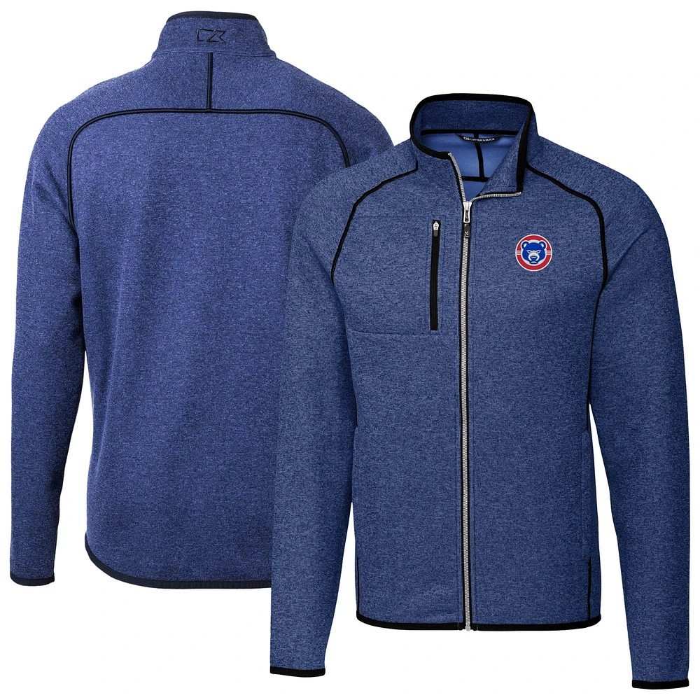 Men's Cutter & Buck Heather Blue South Bend Cubs Mainsail Sweater-Knit Full-Zip Jacket