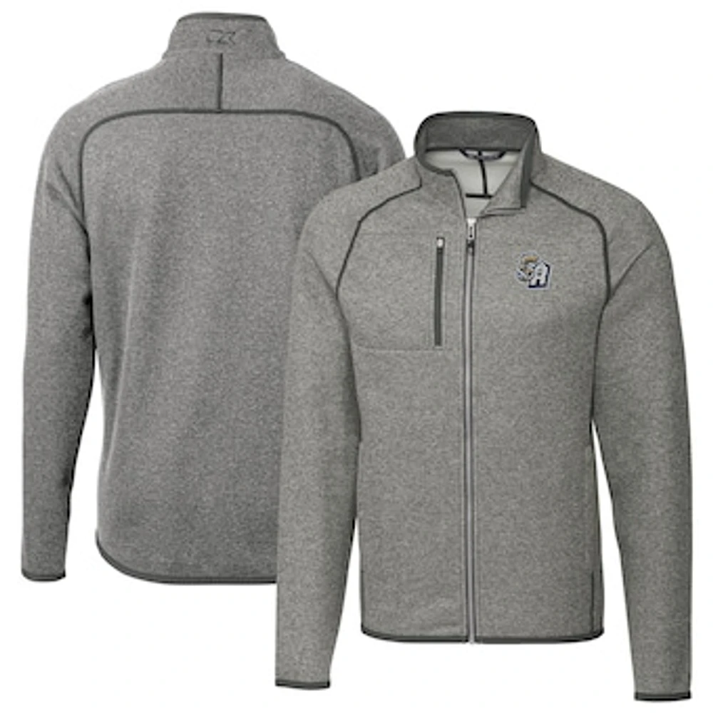Men's Cutter & Buck Heather Gray San Antonio Missions Mainsail Sweater-Knit Full-Zip Jacket