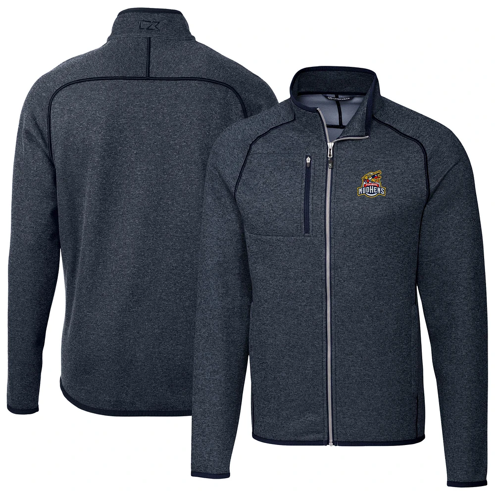 Men's Cutter & Buck Heather Navy Toledo Mud Hens Mainsail Sweater-Knit Full-Zip Jacket