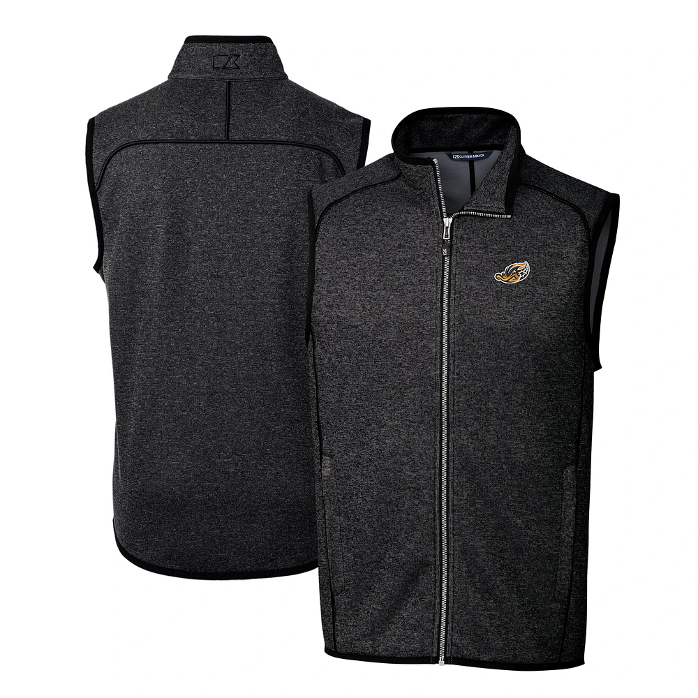 Men's Cutter & Buck Heather Charcoal Akron RubberDucks Mainsail Sweater-Knit Full-Zip Vest