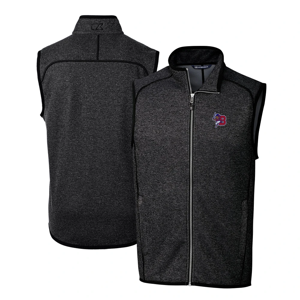 Men's Cutter & Buck Heather Charcoal Buffalo Bisons Mainsail Sweater-Knit Full-Zip Vest