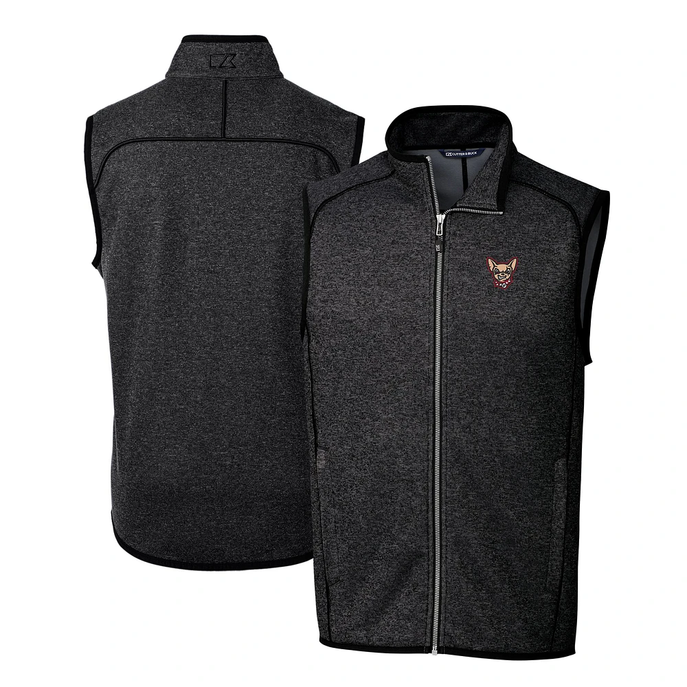 Men's Cutter & Buck Heather Charcoal El Paso Chihuahuas Mainsail Sweater-Knit Full-Zip Vest