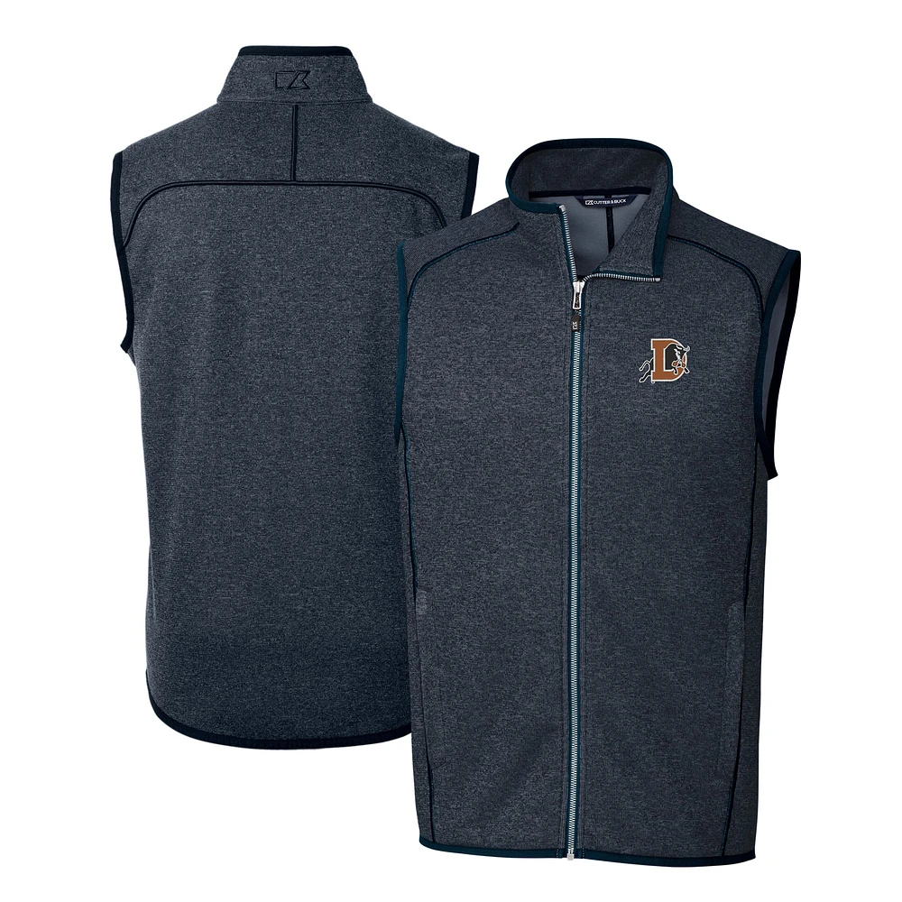 Men's Cutter & Buck Heather Navy Durham Bulls Mainsail Sweater-Knit Full-Zip Vest