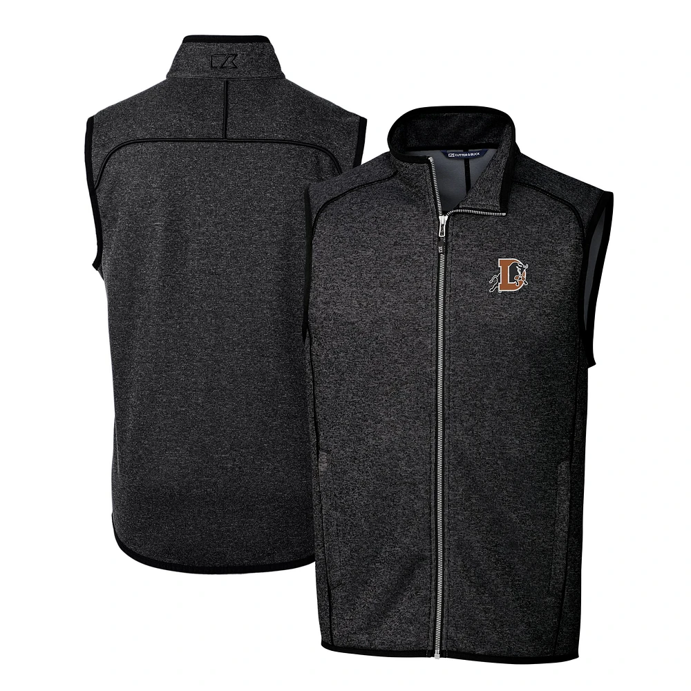 Men's Cutter & Buck Heather Charcoal Durham Bulls Mainsail Sweater-Knit Full-Zip Vest