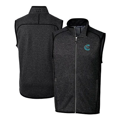 Men's Cutter & Buck Heather Charcoal Charlotte Knights Mainsail Sweater-Knit Full-Zip Vest