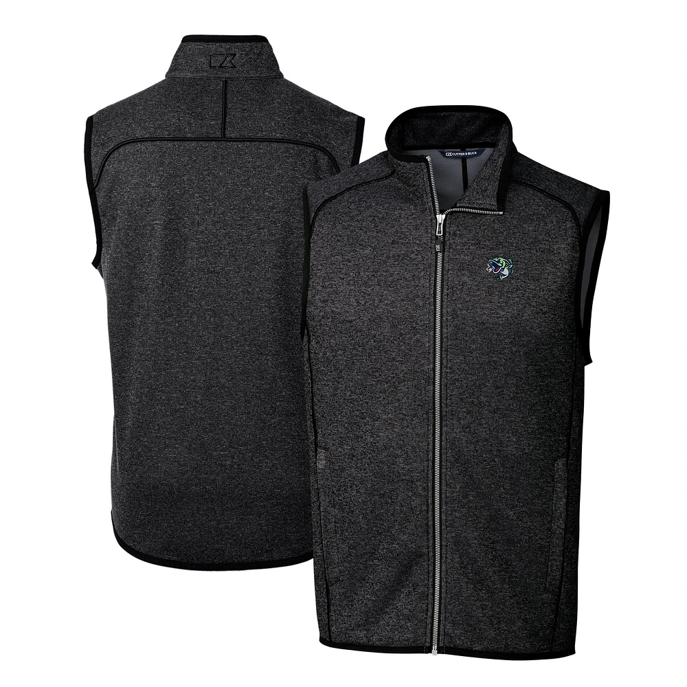 Men's Cutter & Buck Heather Charcoal Gwinnett Stripers Mainsail Sweater-Knit Full-Zip Vest