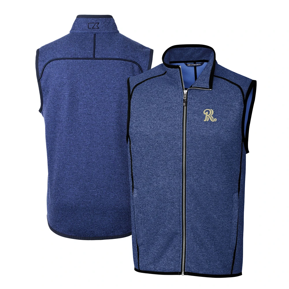 Men's Cutter & Buck Heather Blue Frisco RoughRiders Mainsail Sweater-Knit Full-Zip Vest