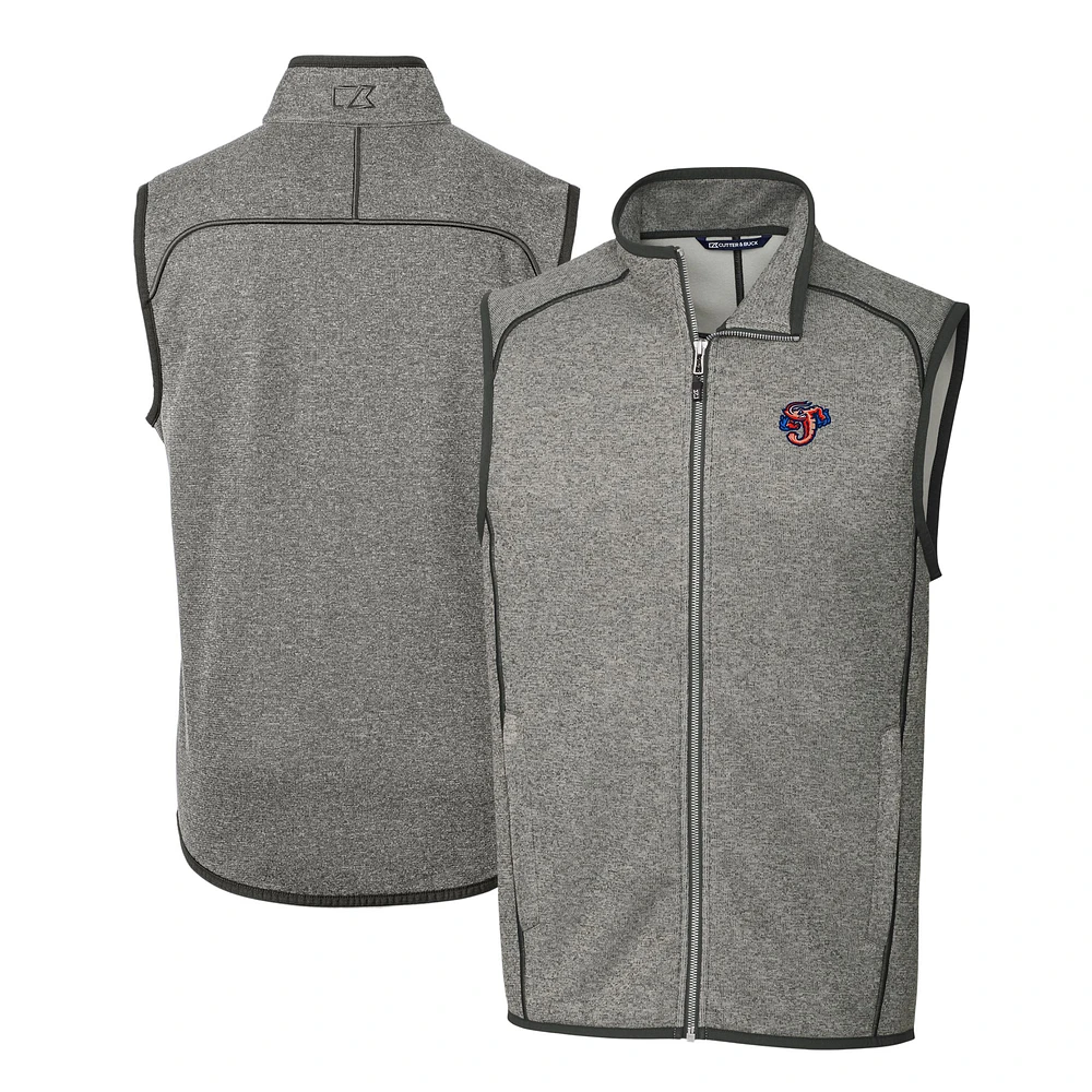 Men's Cutter & Buck Heather Gray Jacksonville Jumbo Shrimp Mainsail Sweater-Knit Full-Zip Vest