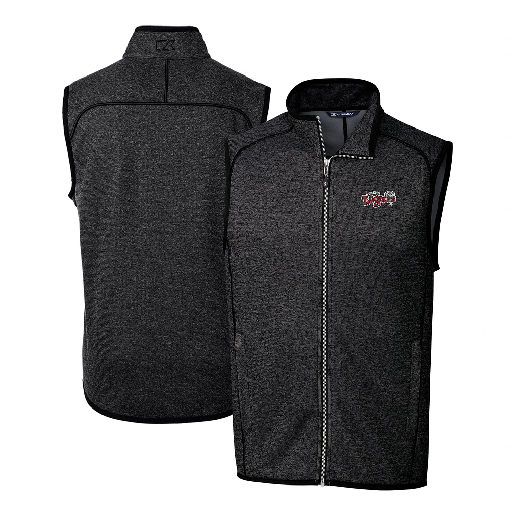Men's Cutter & Buck Heather Charcoal Lansing Lugnuts Mainsail Sweater-Knit Full-Zip Vest