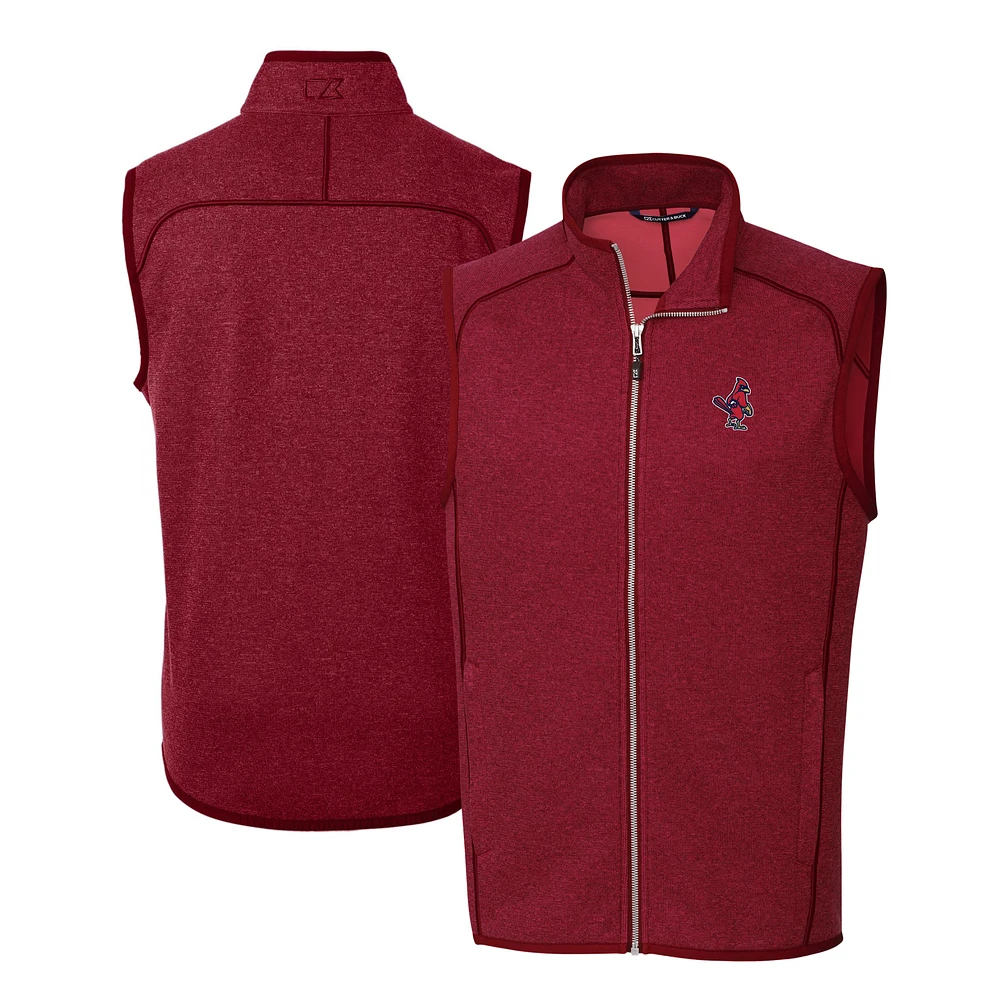 Men's Cutter & Buck Heather Memphis Redbirds Mainsail Sweater-Knit Full-Zip Vest