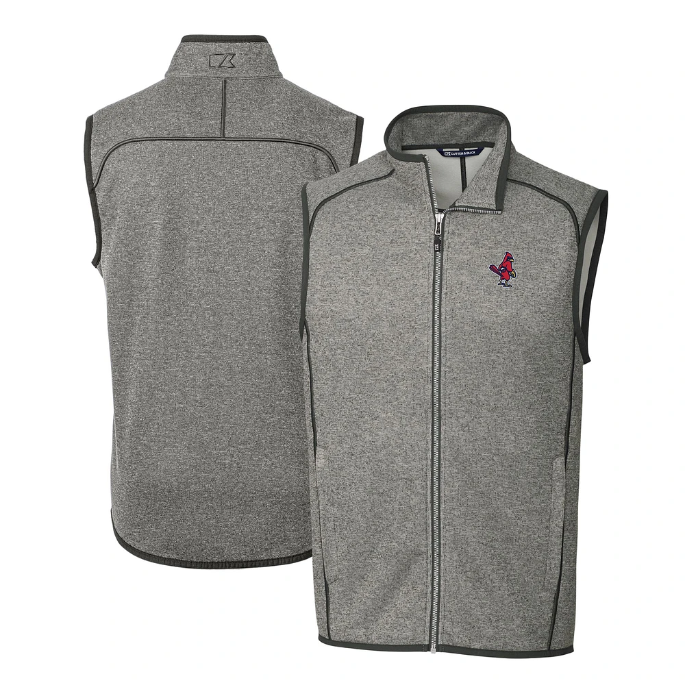 Men's Cutter & Buck Heather Gray Memphis Redbirds Mainsail Sweater-Knit Full-Zip Vest
