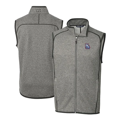 Men's Cutter & Buck Heather Gray New Hampshire Fisher Cats Mainsail Sweater-Knit Full-Zip Vest