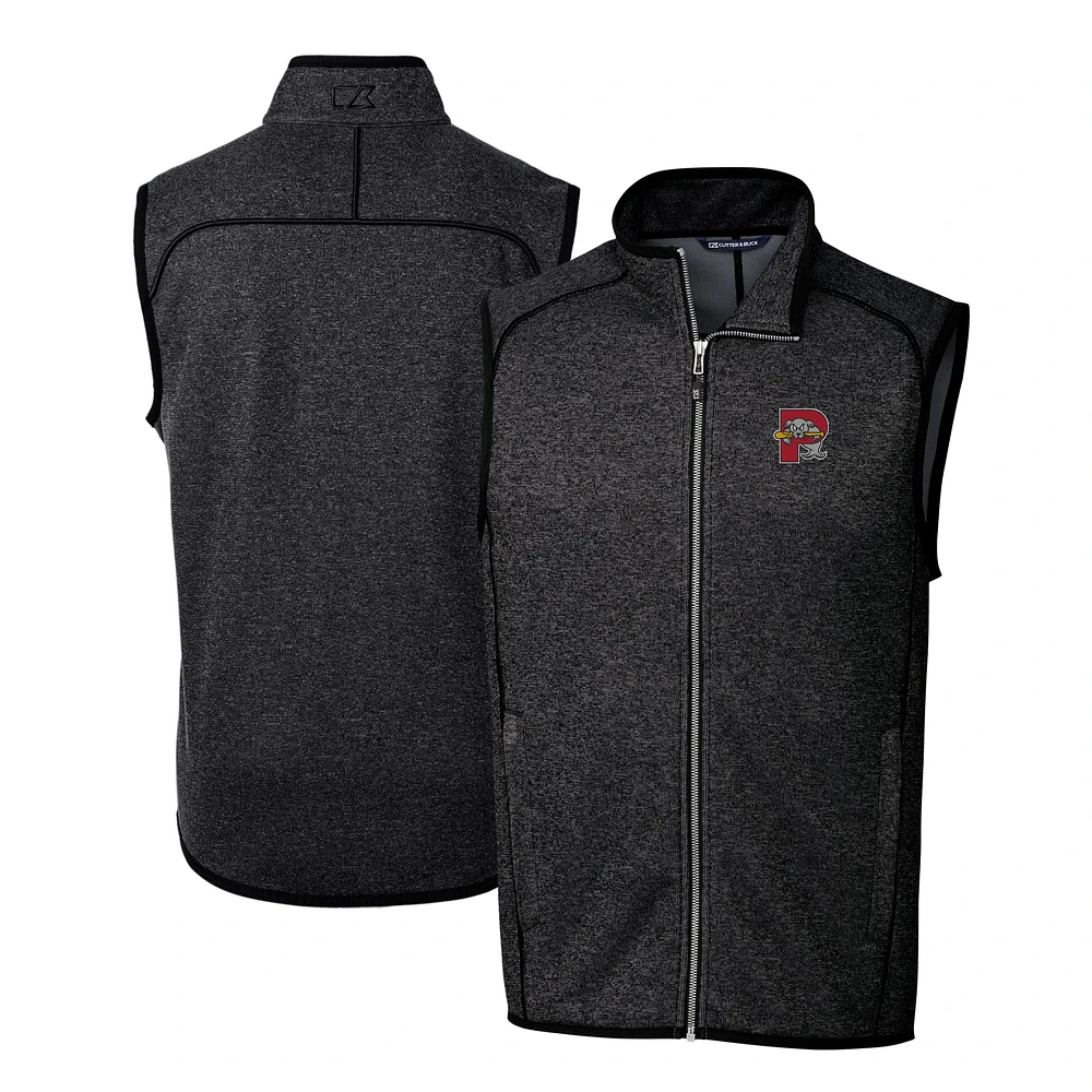 Men's Cutter & Buck Heather Charcoal Portland Sea Dogs Mainsail Sweater-Knit Full-Zip Vest