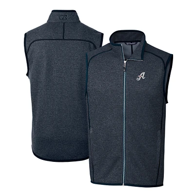 Men's Cutter & Buck Heather Navy Reno Aces Mainsail Sweater-Knit Full-Zip Vest