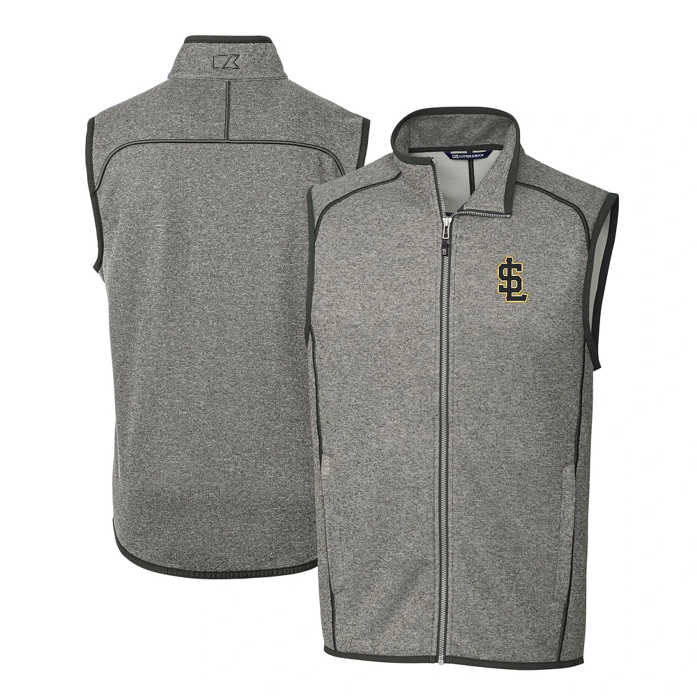 Men's Cutter & Buck Heather Gray Salt Lake Bees Mainsail Sweater-Knit Full-Zip Vest