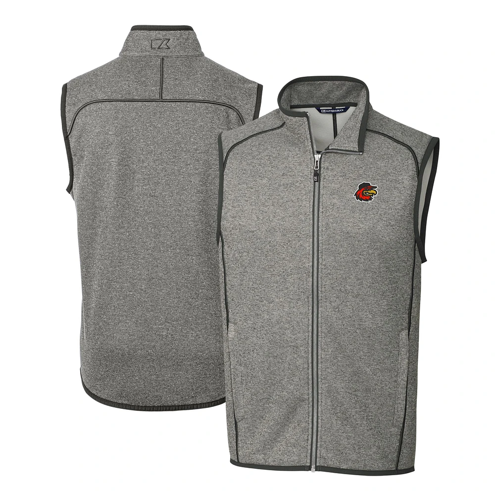 Men's Cutter & Buck Heather Gray Rochester Red Wings Mainsail Sweater-Knit Full-Zip Vest