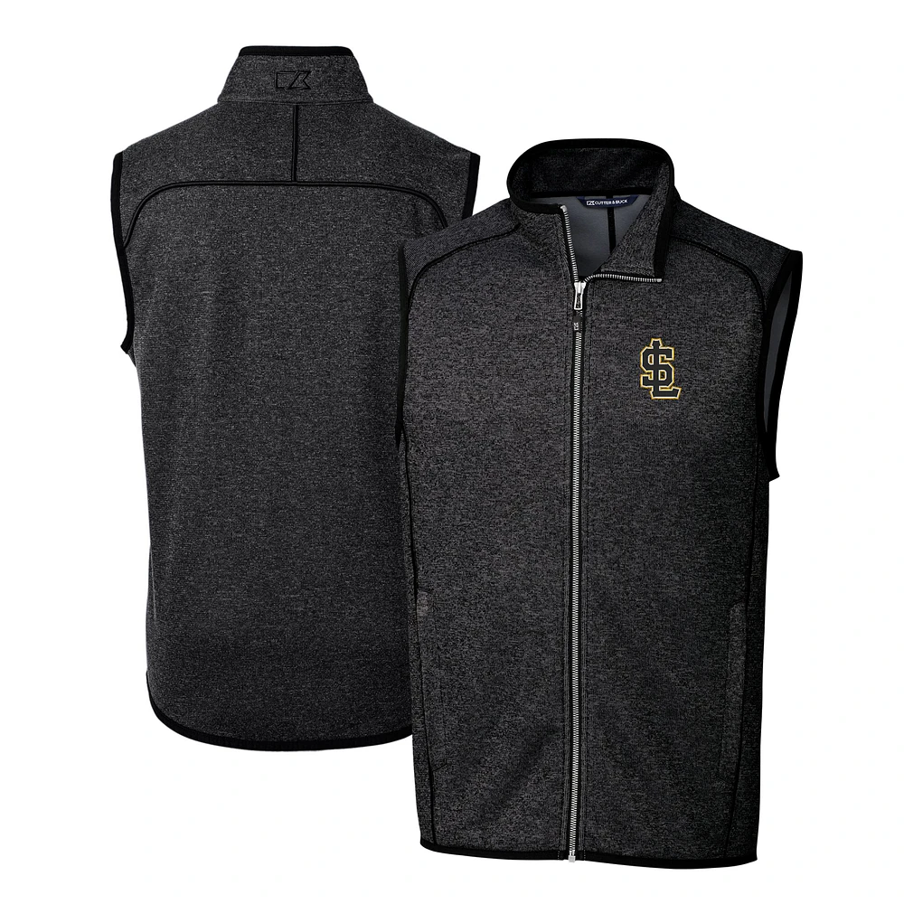 Men's Cutter & Buck Heather Charcoal Salt Lake Bees Mainsail Sweater-Knit Full-Zip Vest