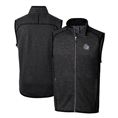 Men's Cutter & Buck Heather Charcoal San Antonio Missions Mainsail Sweater-Knit Full-Zip Vest