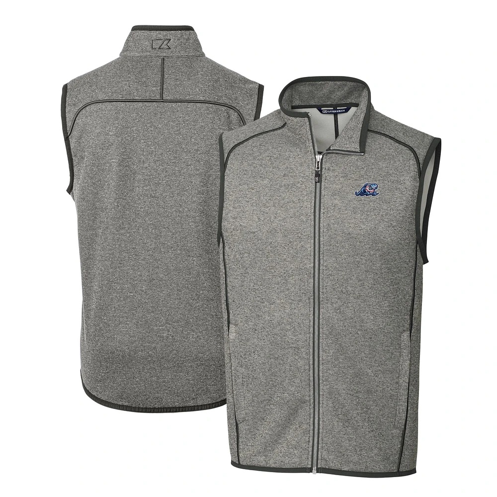 Men's Cutter & Buck Heather Gray West Michigan Whitecaps Mainsail Sweater-Knit Full-Zip Vest