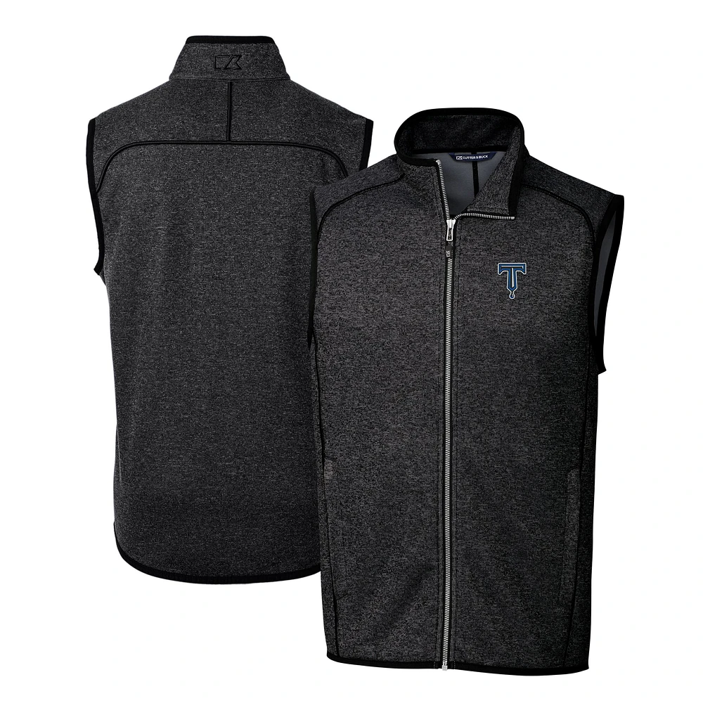 Men's Cutter & Buck Heather Charcoal Tulsa Drillers Mainsail Sweater-Knit Full-Zip Vest