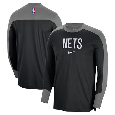 Men's Nike Black Brooklyn Nets 2024/25 Authentic Pre-Game Legend Long Sleeve Shooting Shirt