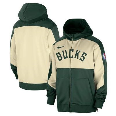 Men's Nike Hunter Green Milwaukee Bucks Authentic On-Court Showtime Performance Full-Zip Hoodie