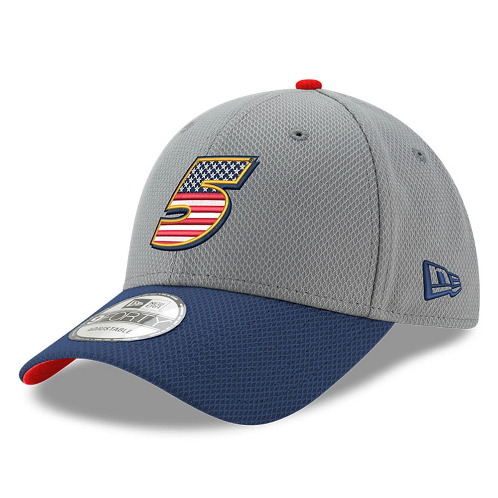 Men's New Era Gray/Navy Kyle Larson Salute 9FORTY Adjustable Hat