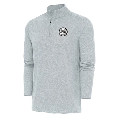 Men's Antigua Heather Gray Detroit Pistons Metallic Logo Hunk Quarter-Zip Pullover