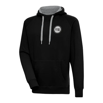 Men's Antigua Black Detroit Pistons Metallic Logo Victory Pullover Hoodie
