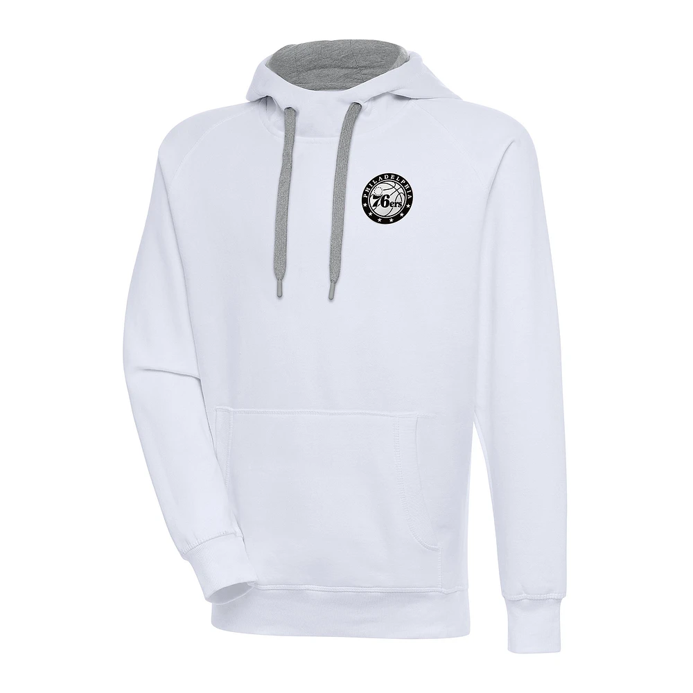 Men's Antigua White Philadelphia 76ers Metallic Logo Victory Pullover Hoodie
