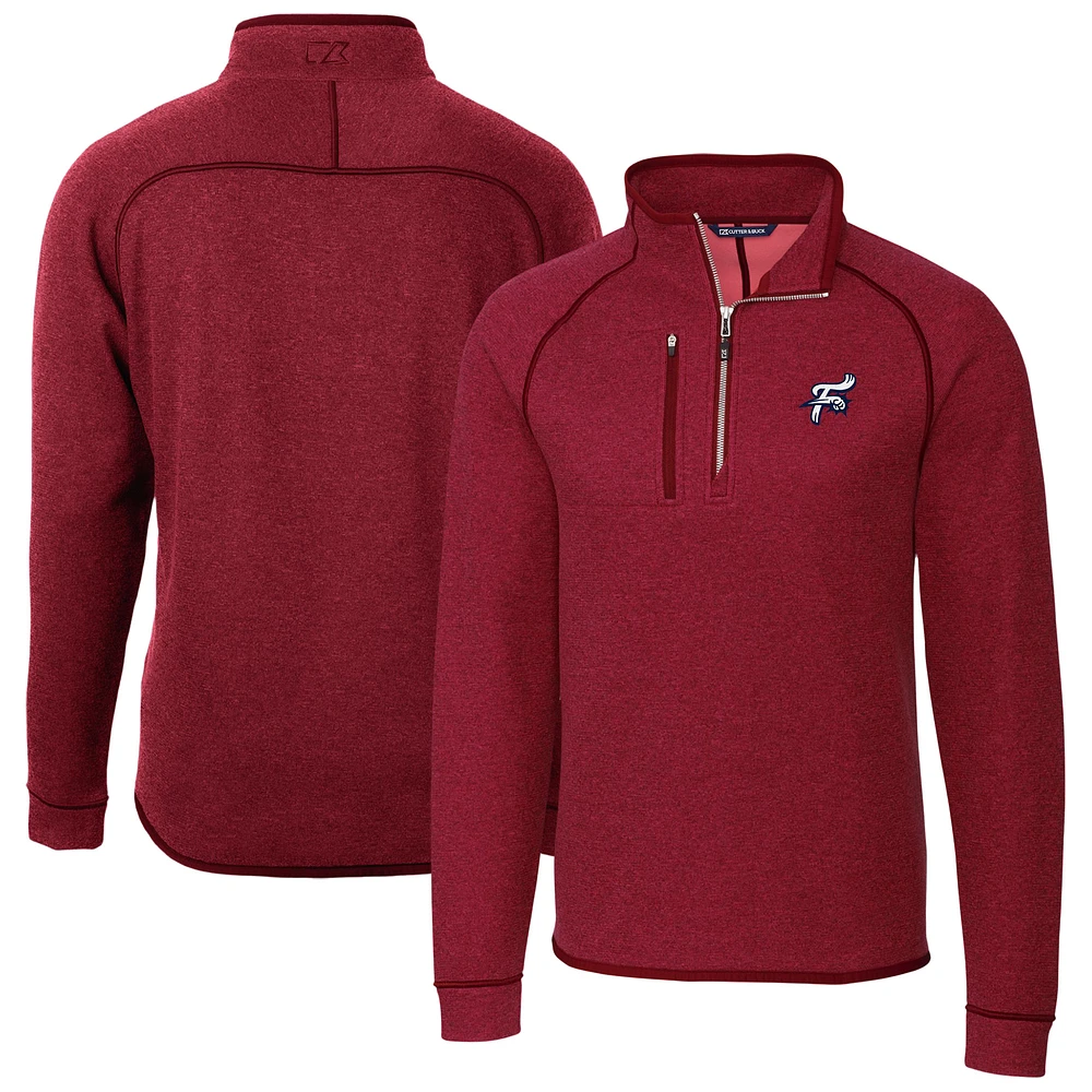 Men's Cutter & Buck Heather Reading Fightin Phils Mainsail Sweater-Knit Half-Zip Pullover Jacket