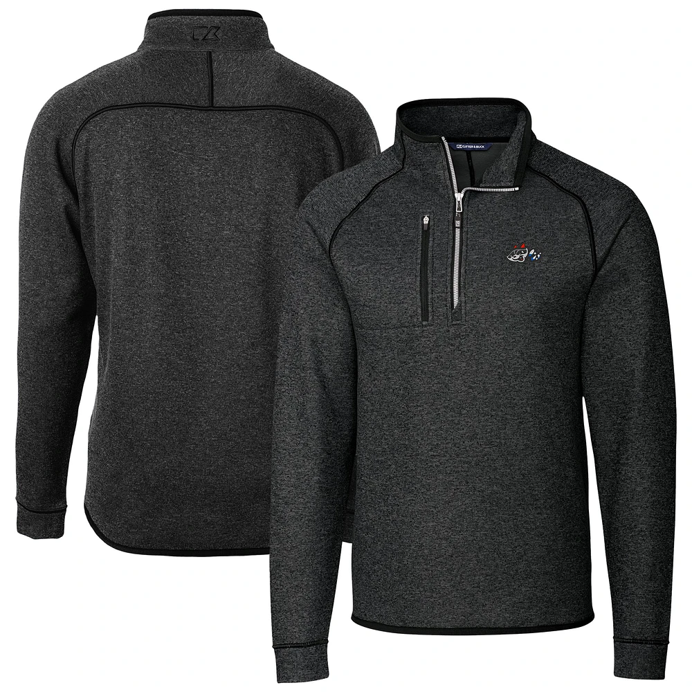 Men's Cutter & Buck Heather Charcoal Rocket City Trash Pandas Mainsail Sweater-Knit Half-Zip Pullover Jacket