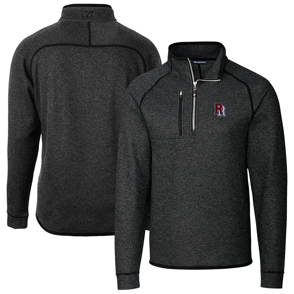 Men's Cutter & Buck Heather Charcoal Round Rock Express Mainsail Sweater-Knit Half-Zip Pullover Jacket