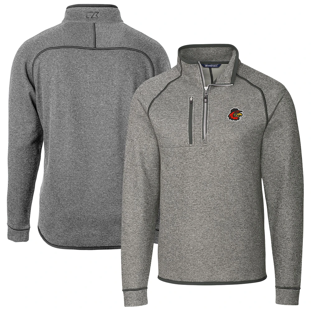 Men's Cutter & Buck Heather Gray Rochester Red Wings Mainsail Sweater-Knit Half-Zip Pullover Jacket