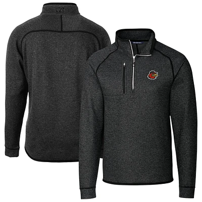 Men's Cutter & Buck Heather Charcoal Rochester Red Wings Mainsail Sweater-Knit Half-Zip Pullover Jacket