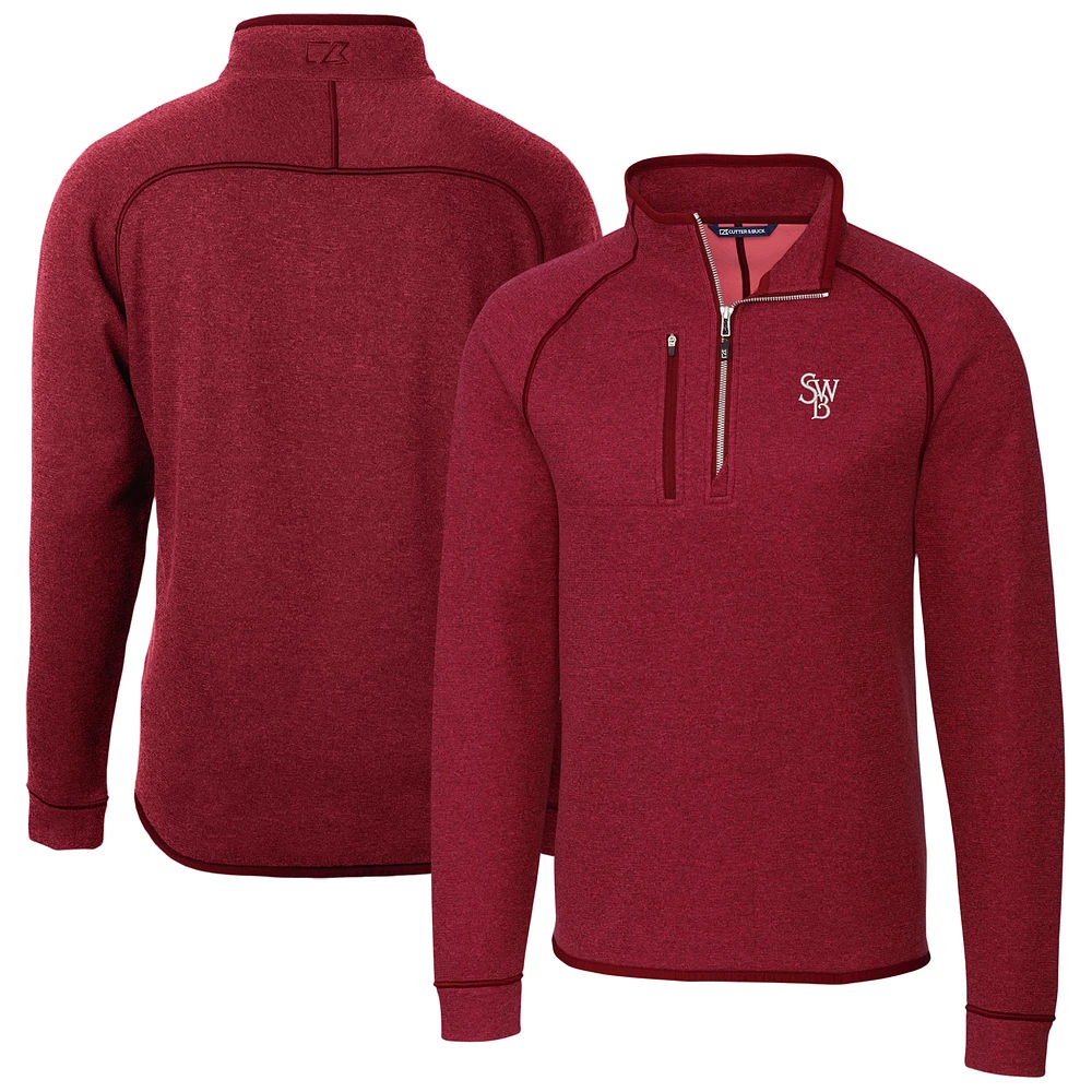 Men's Cutter & Buck Heather Red Scranton Wilkes-Barre RailRiders Mainsail Sweater-Knit Half-Zip Pullover Jacket