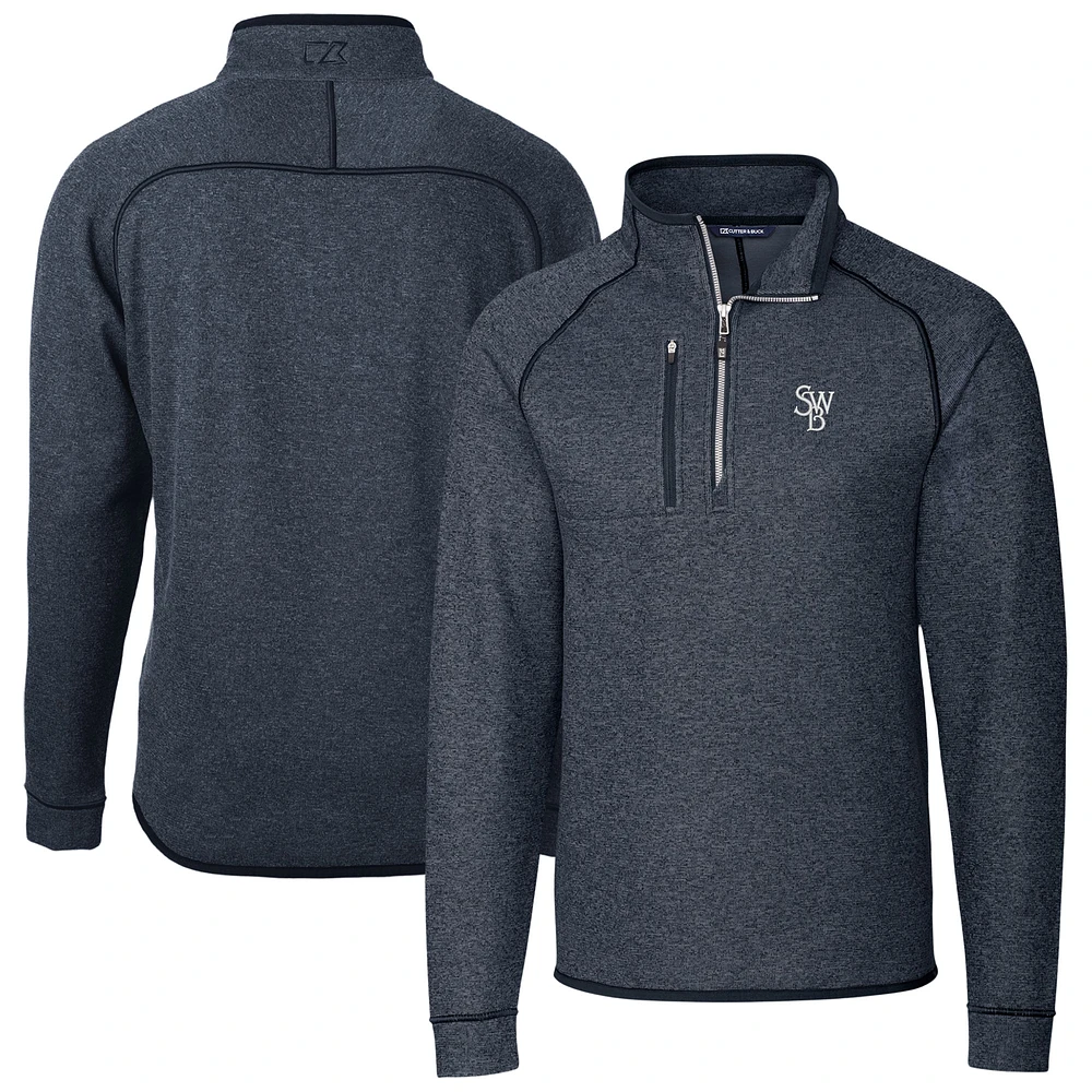 Men's Cutter & Buck Heather Navy Scranton Wilkes-Barre RailRiders Mainsail Sweater-Knit Half-Zip Pullover Jacket
