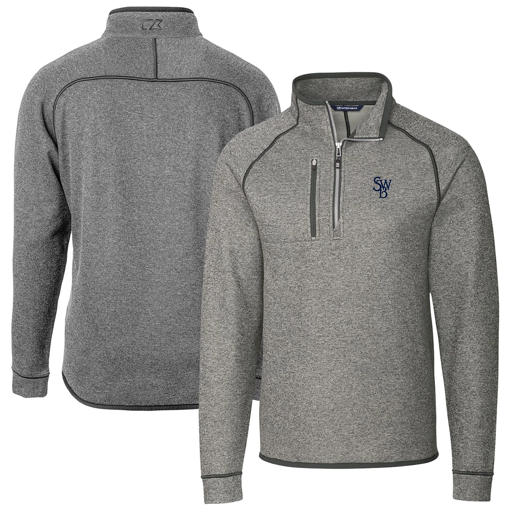 Men's Cutter & Buck Heather Gray Scranton Wilkes-Barre RailRiders Mainsail Sweater-Knit Half-Zip Pullover Jacket