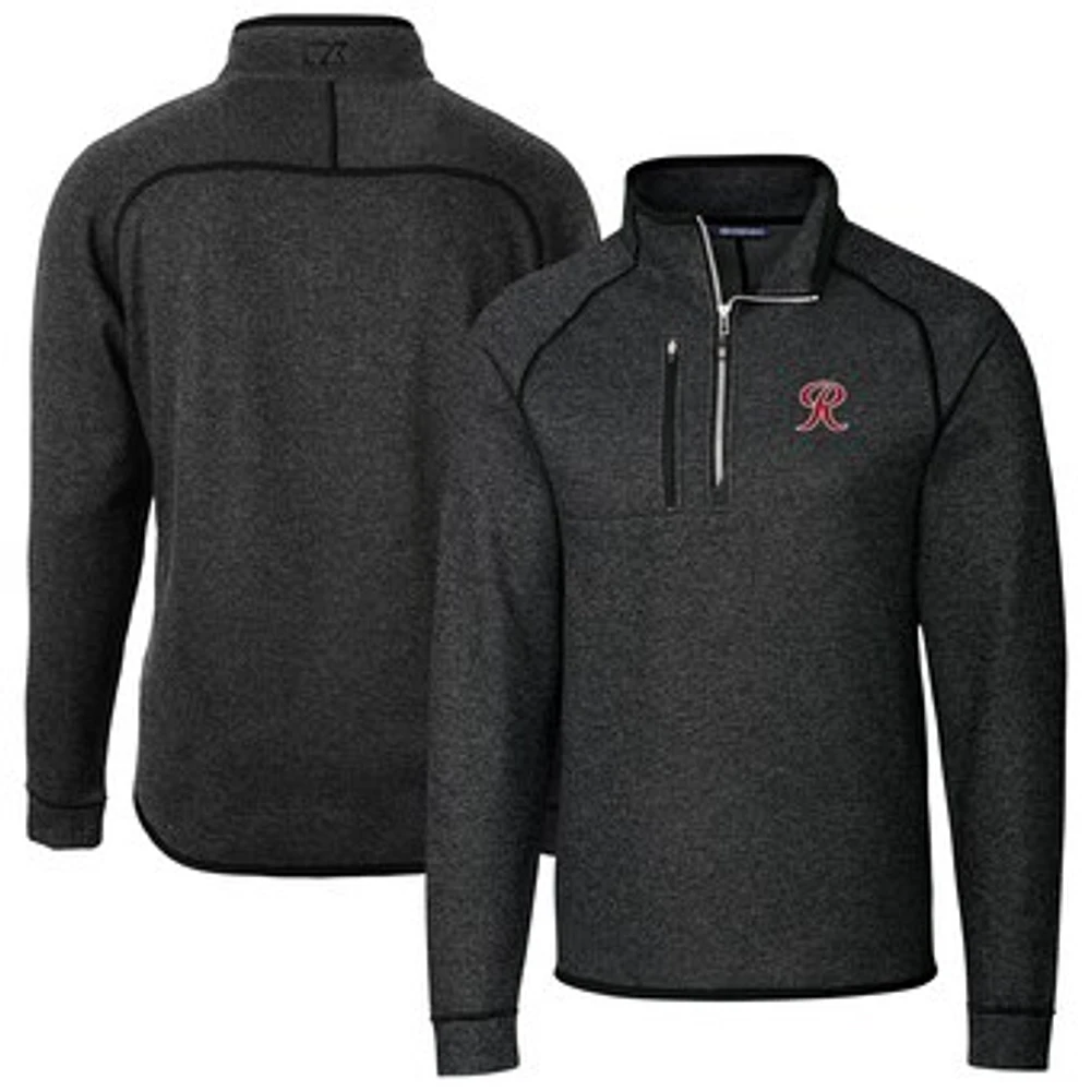 Men's Cutter & Buck Heather Charcoal Tacoma Rainiers Mainsail Sweater-Knit Half-Zip Pullover Jacket