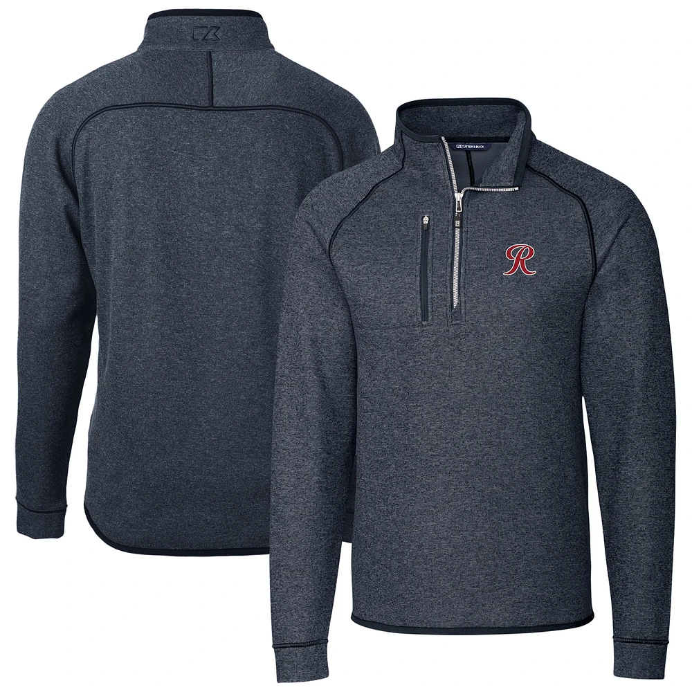 Men's Cutter & Buck Heather Navy Tacoma Rainiers Mainsail Sweater-Knit Half-Zip Pullover Jacket