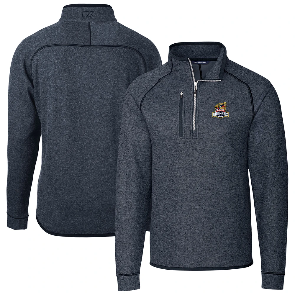 Men's Cutter & Buck Heather Navy Toledo Mud Hens Mainsail Sweater-Knit Half-Zip Pullover Jacket