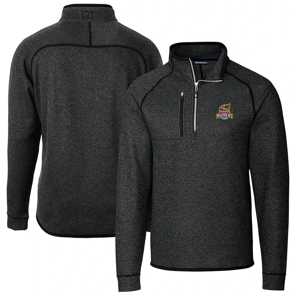 Men's Cutter & Buck Heather Charcoal Toledo Mud Hens Mainsail Sweater-Knit Half-Zip Pullover Jacket