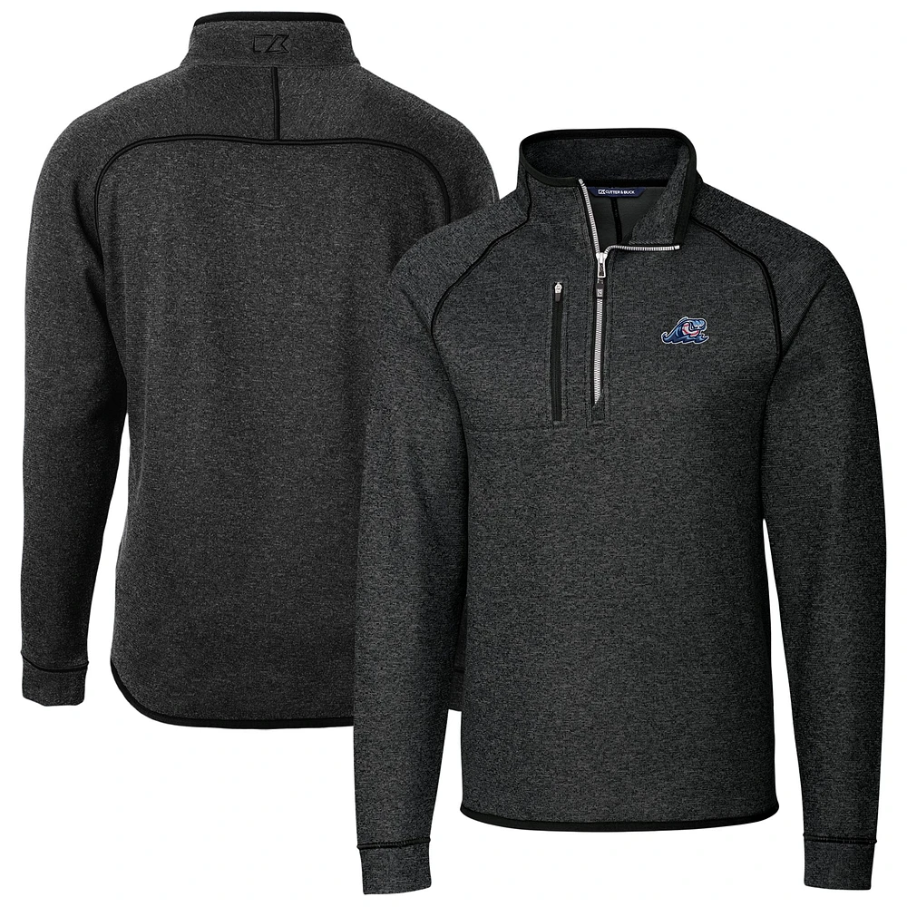 Men's Cutter & Buck Heather Charcoal West Michigan Whitecaps Mainsail Sweater-Knit Half-Zip Pullover Jacket