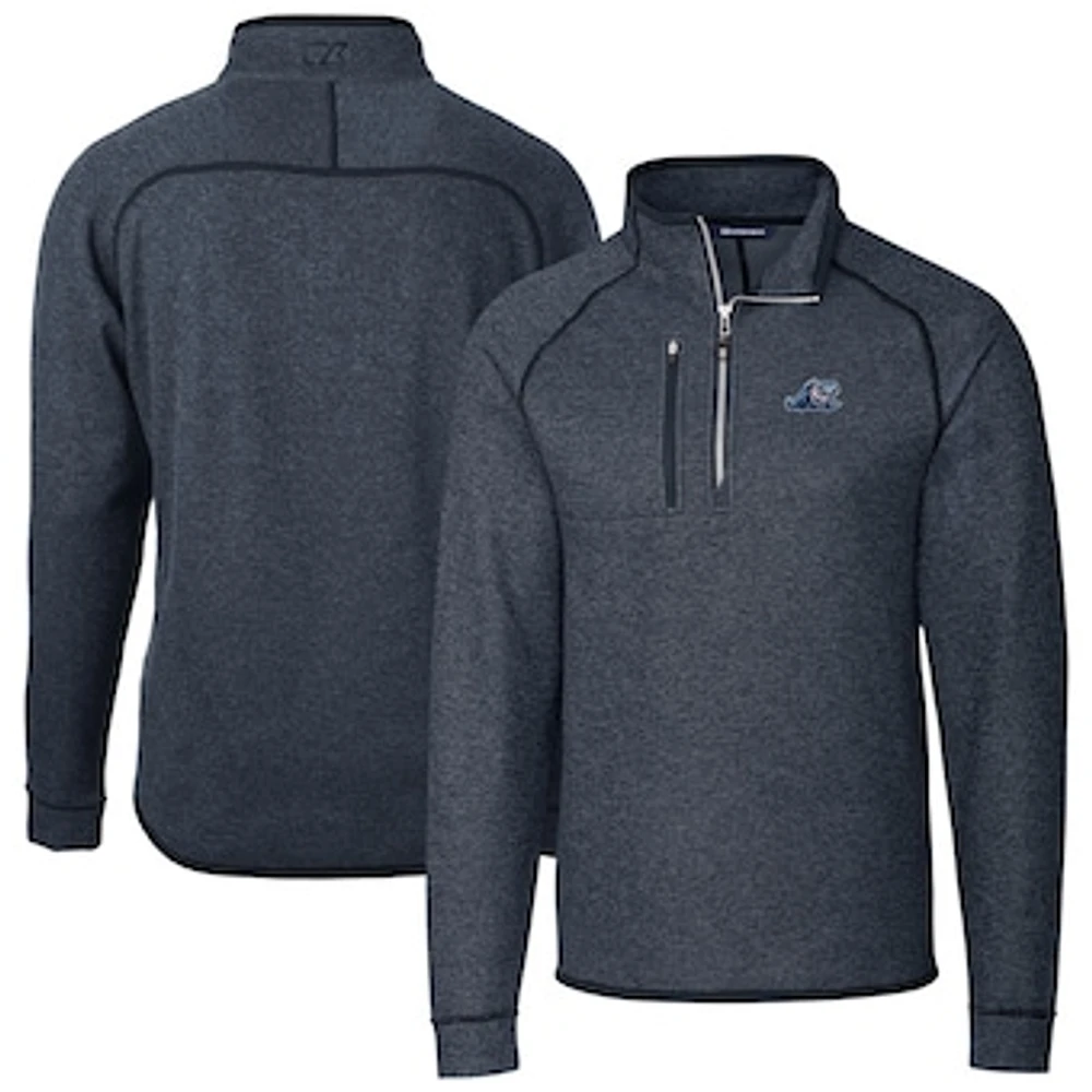 Men's Cutter & Buck Heather Navy West Michigan Whitecaps Mainsail Sweater-Knit Half-Zip Pullover Jacket