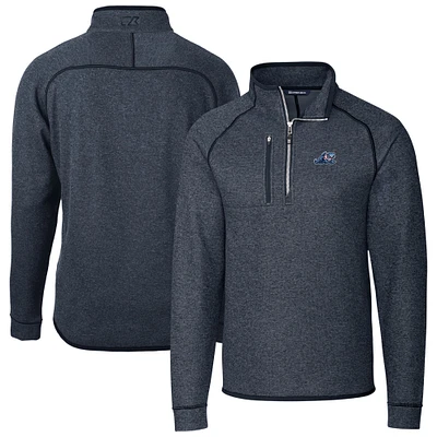 Men's Cutter & Buck Heather Navy West Michigan Whitecaps Mainsail Sweater-Knit Half-Zip Pullover Jacket