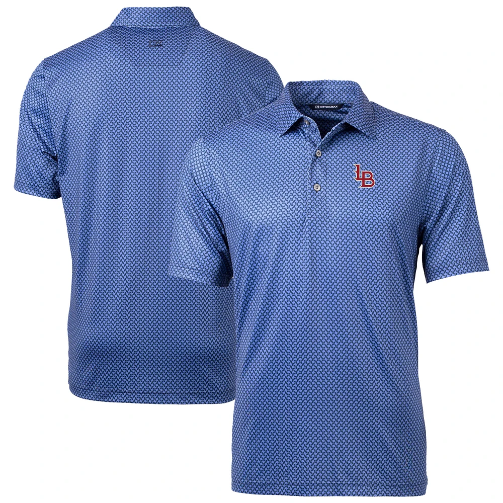 Men's Cutter & Buck Navy Louisville Bats Pike Banner Print Stretch Polo