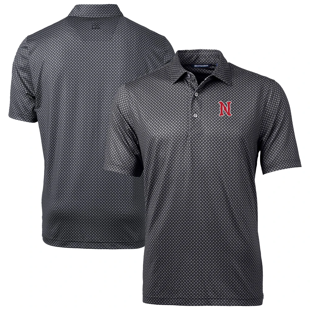 Men's Cutter & Buck Black Nashville Sounds Pike Banner Print Stretch Polo