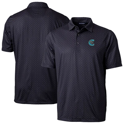 Men's Cutter & Buck Black Charlotte Knights Pike Double Dot Print Stretch Polo