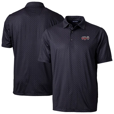 Men's Cutter & Buck Black Lansing Lugnuts Pike Double Dot Print Stretch Polo
