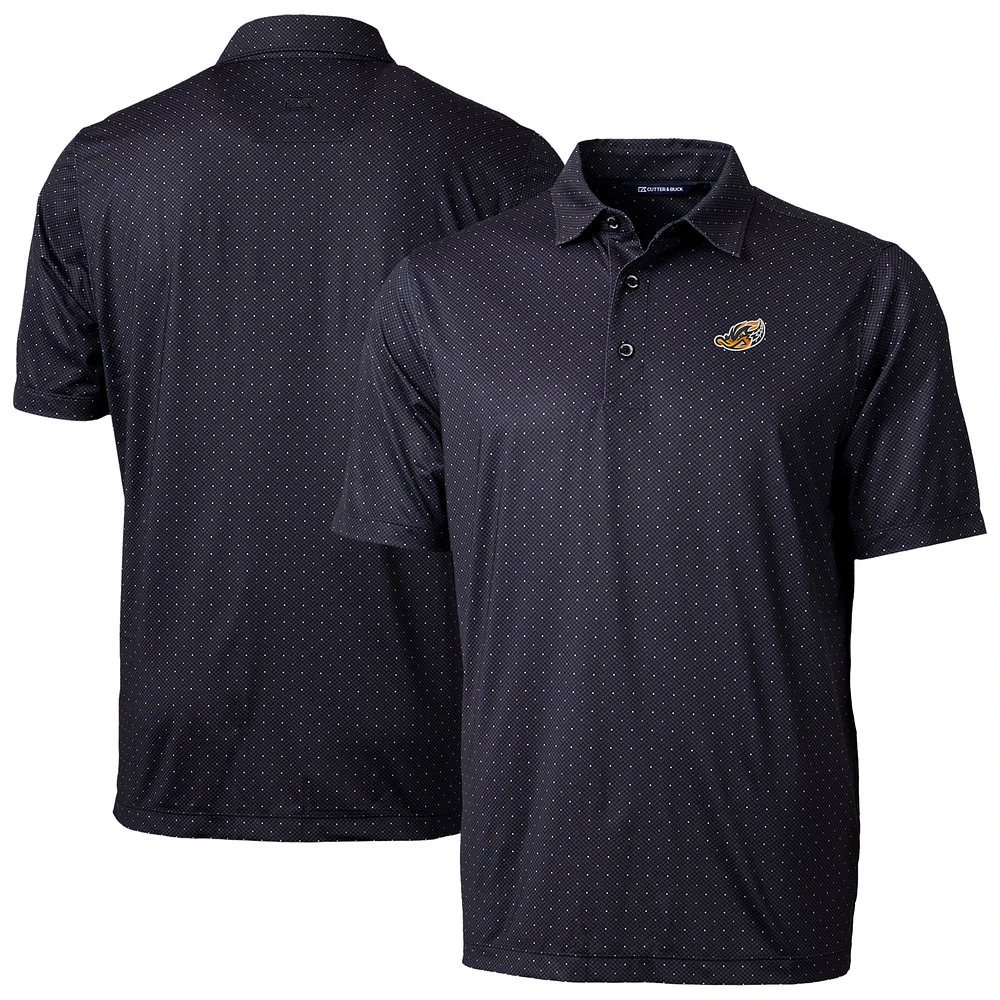 Men's Cutter & Buck Black Akron RubberDucks Pike Double Dot Print Stretch Polo
